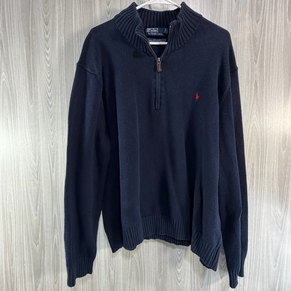 Polo Ralph Lauren Quarter Zip Sweater Men’s Sz XXL Navy Blue Red Pony RL Logo
